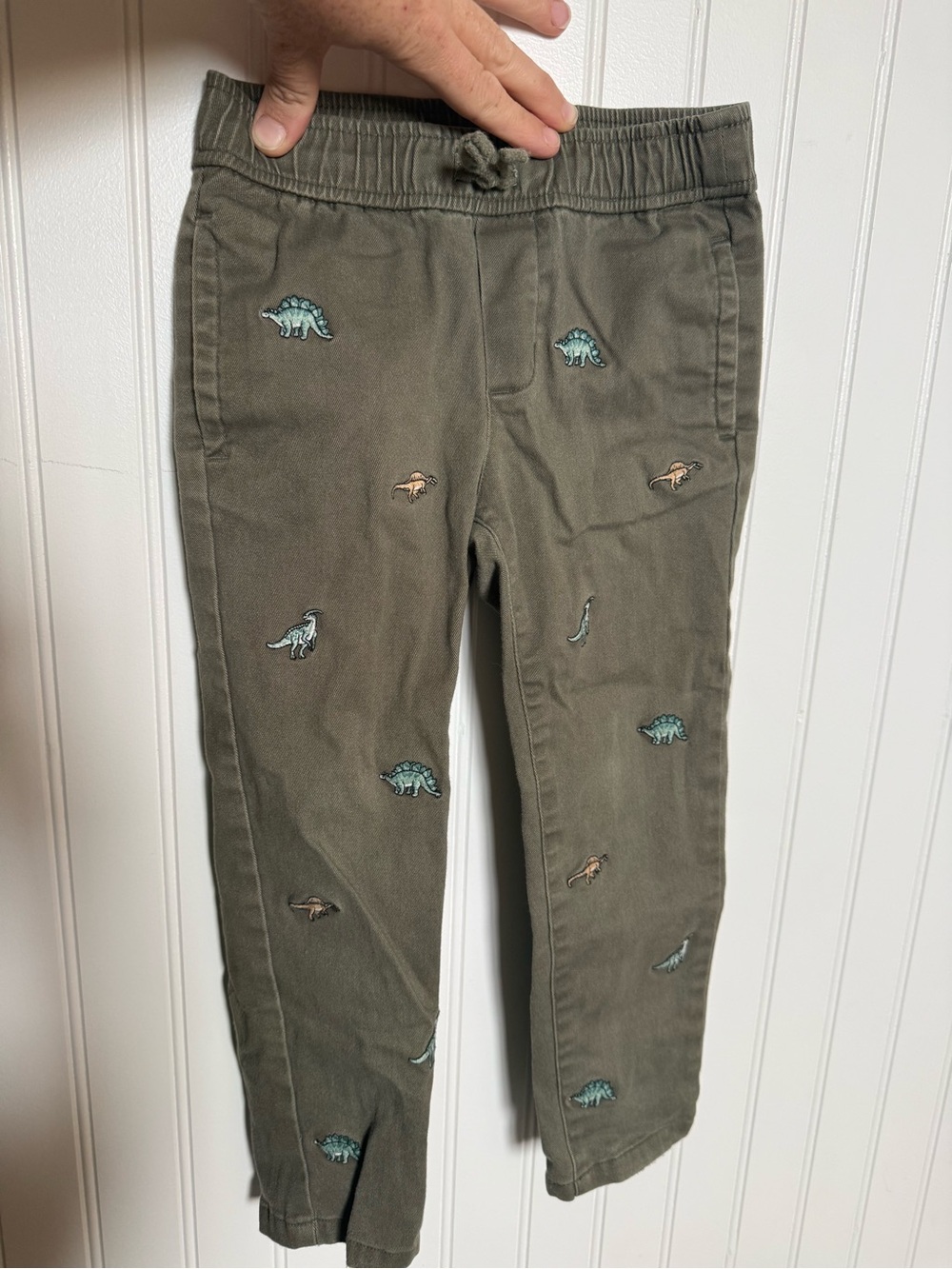 Janie and Jack Olive Green Dino Embroidered Joggers